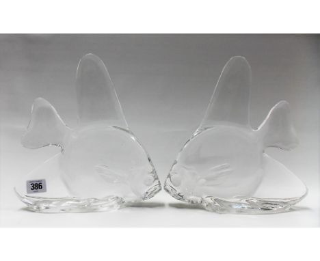 Pair of Steuben Art Glass large models of fish, both signed to the base, height 26cm (both with a small chip to the base)