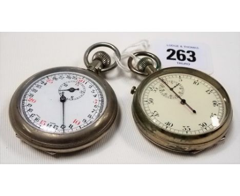 Two British military nickel cased crown wind stopwatches, one inscribed to the back 'PRINGLE 1/10TH MARK II 1940' and with ar