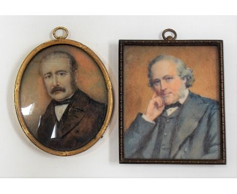 Two 19th Century portrait miniatures on ivory, both depicting middle-aged gentlemen.