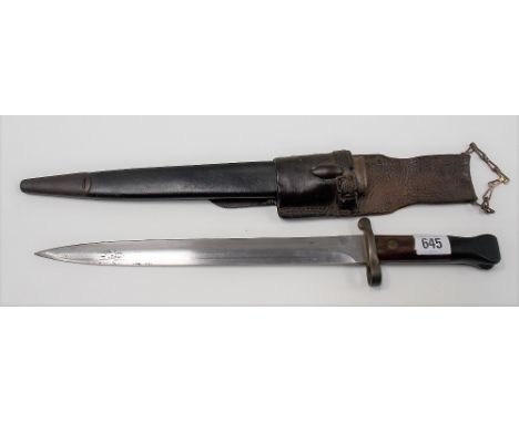 Victorian bayonet by Wilkinson, London with original leather sheath, the diamond section blade with various stamped marks inc