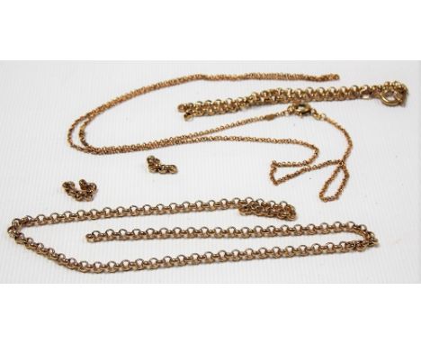 9ct gold fine chain necklace; together with a 9ct Belcher chain necklace broken into four pieces, total weight 4.2g approx.
