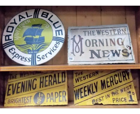 Three vintage newspaper related enamel signs including the Western Morning News, width of largest 38cm (each af) together wit