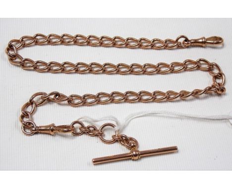 9ct hallmarked rose gold curb link watch chain Albert, weight 29.8g approx.