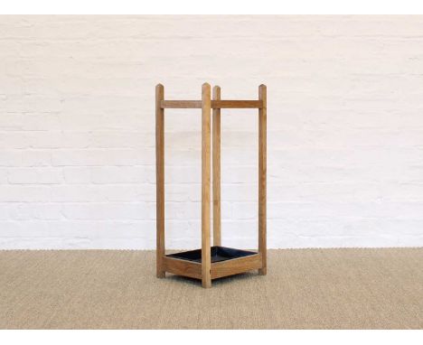 Heal's of London Art Deco Limed Oak Umbrella/Stick Stand Circa 1920, of rectangular outline, four-division with original fitt