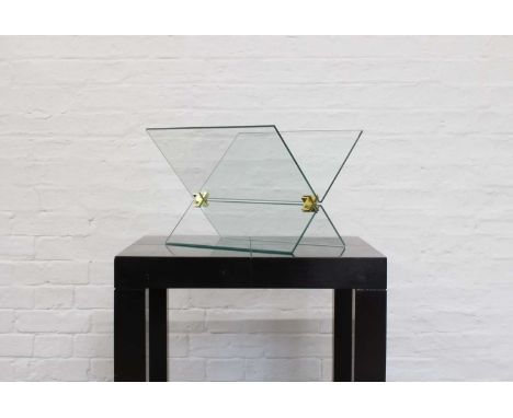 Italian X-Frame Magazine Rack 1970s, clear glass with brass fixtures, unmarked.40cm long, 37cm wide, 29cm highPrivate collect