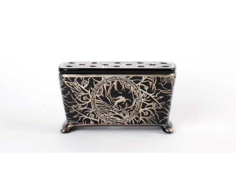 Art Deco Black and Silvered Glass Flower Brick Circa 1920s/30s, bearing stylised foliate decoration overall, the body with le
