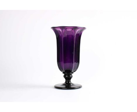 Pattern Moulded Amethyst Glass Celery Vase Likely American Possibly mid-19th century Pittsburgh manufacture, octagonal with v
