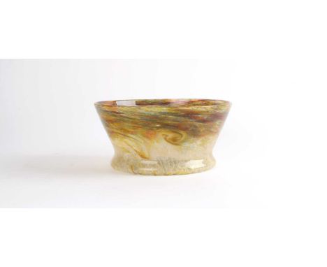 John Moncreiff Ltd, Perth "Monart" Tapered Bowl Speckled polychrome to white with yellow swirls, ground pontil.24cm diameter,