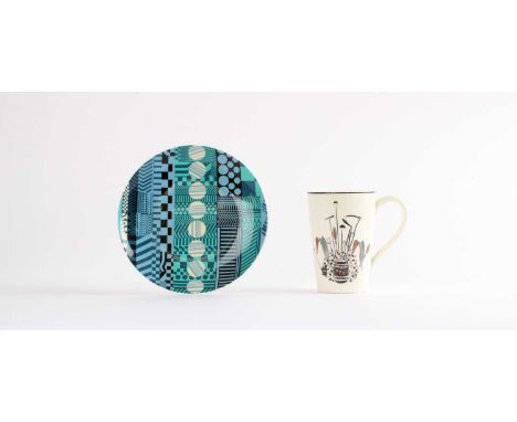 Eric Ravilious for Wedgwood and Eduardo Paolozzi for Royal Doulton "Harvest" Mug and "Accent Teal" Side Plate The mug with pr