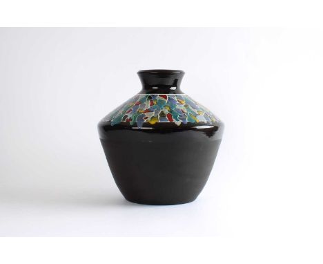 Frank W. Brookes for Wedgwood Large Basalt "Mosaic" Vase Circa 1980, thrown stoneware, impressed FWB monogram and Wedgwood Ma