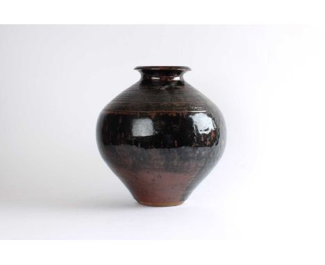 Frank W. Brookes (British 1945-2024) Large Studio Pottery Vase Circa 1980, thrown stoneware with tenmoku glaze, unmarked.31.5