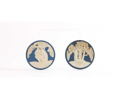 Anna Zinkseisen for Wedgwood Pair of "Adam & Eve" Jasperware Plaques Designed circa 1925, produced circa 1980 for The Wedgwoo