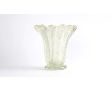 Attributed to Barovier & Toso, Murano Large Art Glass Vase The opaque ribbed body with slight irridescence and repeated bubbl