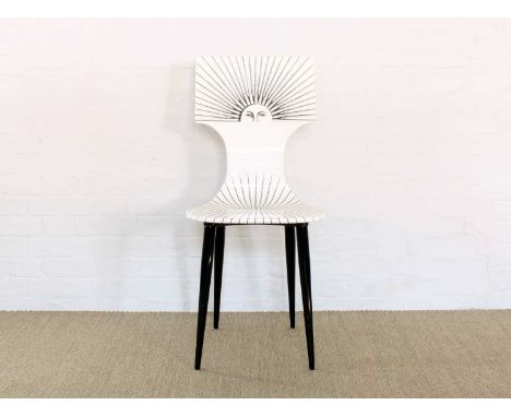Fornasetti Milano "Sole" Chair  Dated 2004, originally designed by Piero Fornasetti, layered birch, beech and iron, hand-silk