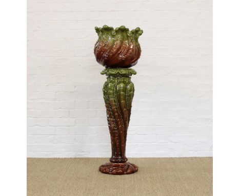 Leeds Art Pottery Majolica Jardiniere on Stand Late 19th century, stamped mark and no. to base of jardiniere.Jardiniere 31 cm