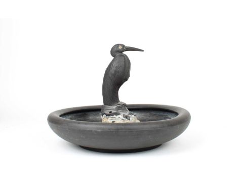 A Black Basalt Spill Vase Modelled as a Heron by Ernest Light for Wedgwood, A Black Basalt Spill Vase Modelled as a Heron by 
