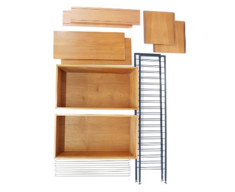 Staples & Co. Ltd., London Teak "Ladderax" Shelving System Circa 1970s, comprising pair of black-coated freestanding ladders 