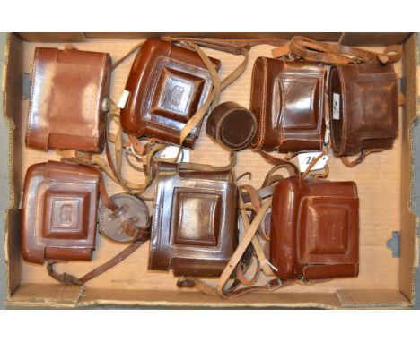 A Tray of Folding Cameras, models include, Zeiss Ikon Nettar (4), Voigtlander Vito IIa, Agfa Isolette and Agfa Karat.