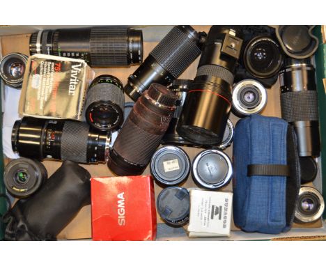 A Tray of Lenses,  mostly zoom examples, manufacturers include, Vivitar, Sigma, Canon, Tokina and more