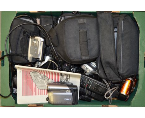 A Tray of Video Cameras,  various formats including Mini-DV and Mpeg-4, manufacturers including JVC, Sanyo, Panasonic and Sam