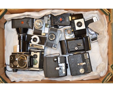 A Tray of Various Cameras,  including a Canon Canodate E rangefinder, a Minolta 16, a Bolex Paillard P1 Reflex, a Bencini Kor