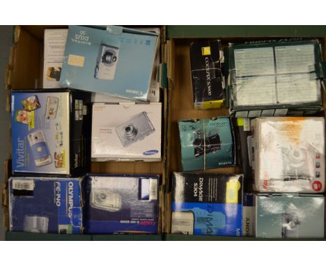 A Tray of Boxed Digital Cameras,  a large qty of cameras from manufacturers including Canon, Nikon, Kodak, Fujifilm, Samsung,