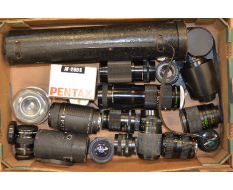 A Tray of Lenses, manufacturers include, Sigma, Pentax, Canon and other examples