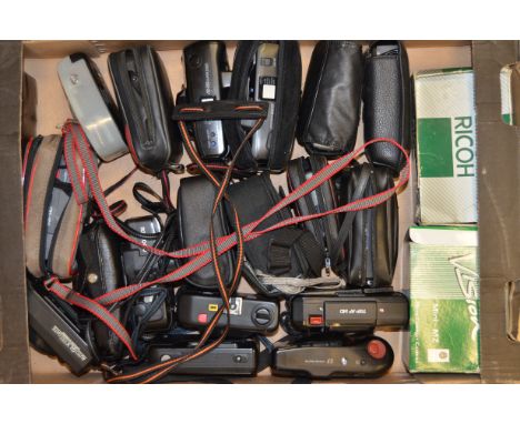 A Tray of Compact Cameras, manufacturers include, Olympus, Canon, Ricoh, Pentax and other examples
