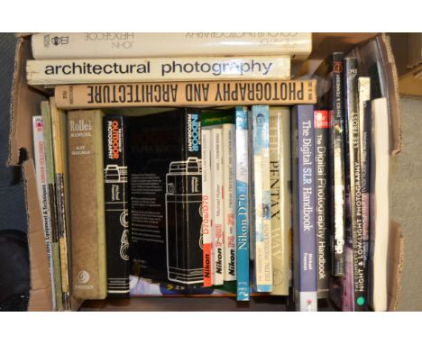 A Box of Camera Related Literature, books include, Rollie manual Alec Pearlman, Photography and Archtecture, indoor and outdo