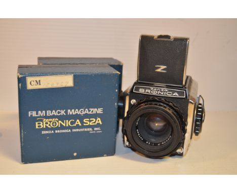 A Zenza Bronica S2A Medium Format Camera, serial no. 113141, chrome, waist level finder, untested, with Nikon Nikkor-P 75mm f