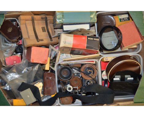 A Tray of Zeiss Ikon Accessores, including film splicers, straps, light meters, postcards, Voigtlander FOCAR A,B,C close up a