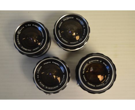 A Tray of Nikon Prime Lenses,  Non AI, 35mm f/2.8 Nikkor-S Auto (3), barrels, F-G, elements, G, together with a 50mm f/1.4, w
