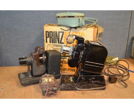 A Collection of Film Strip and Slide Projectors, including a Newton & Co. and O.B model 38 together with a Prinzmatic slide p