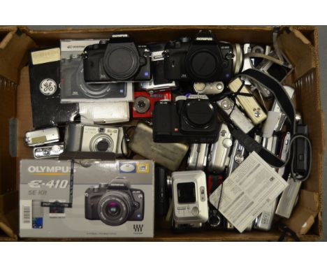 A Tray of Digital Cameras, including, Olympus E410 bodies (2), Pentax K-01 body and compact examples 