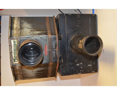 Two Mirrorscope Magic Lantern Projectors, one marked Mirroscope Reg Trade Mark 1812 Model, other with no apparent marks   