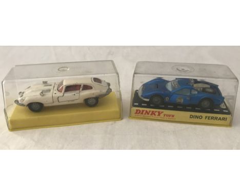 2 boxed Dinky sports cars. Comprising:- Jaguar E-Type, & Ferrari Dino #216 (missing engine cover). 