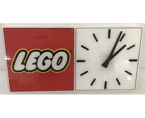 A c1960-80's LEGO point of sale advertising clock.  50cm wide x 26cm tall