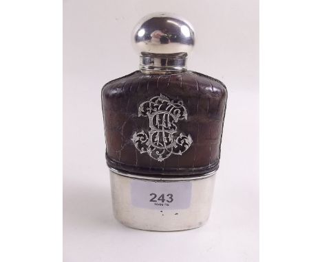 A French hip flask with removable silver cup and cover and applied silver cipher, Paris circa 1880, by Boudet