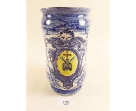 A late 19th century/early 20th century  Italian majolica pharmacy jar or albarello, 19cm tall