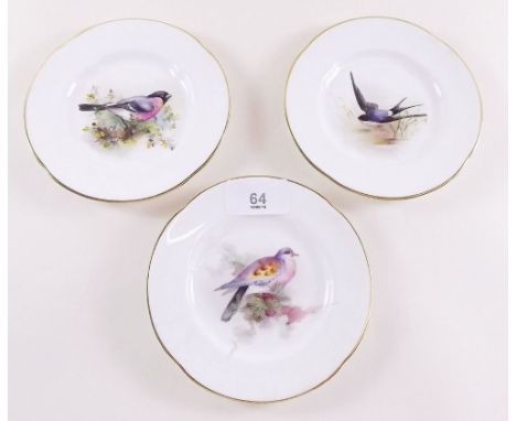A set of five Royal Worcester tea plates painted birds circa 1900