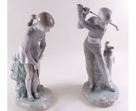 A Lladro pair of figures golf girl and man 