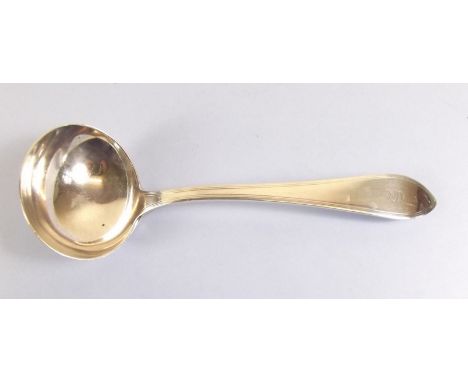 A Tiffany silver sauce ladle 'Reeded Edge' pattern, engraved 'S' to terminal, circa 1946