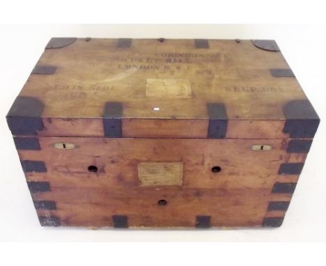 A Victorian metal bound pine trunk