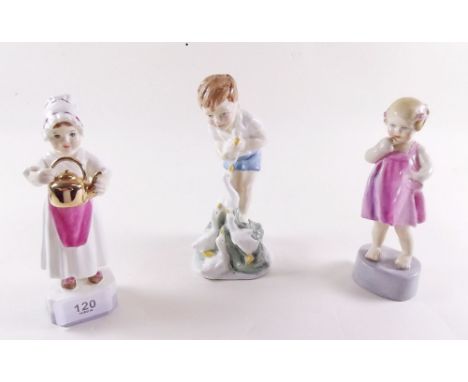 Three Royal Worcester figures:- Young Farmer, Only Me and Polly put the kettle on 