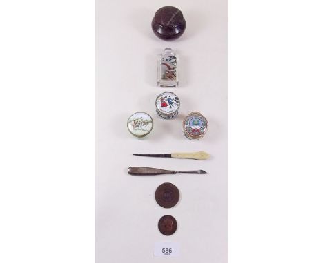 A box of miscellaneous including enamel boxes, snuff bottle etc.