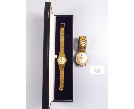 A Rotary gold plated gentlemans wrist watch and a ladies Caravelle watch, boxed 