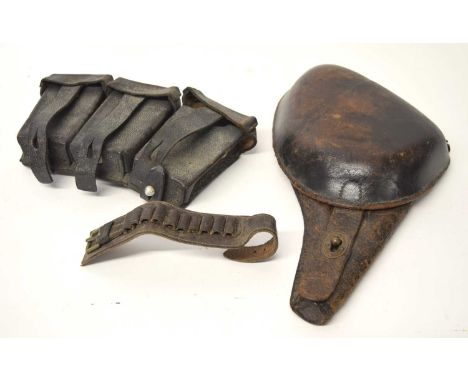 20th century leather French lebel 7.62mm pistol holster stamped '43' to inside of the lid together with Thrid Reich K98 ammun