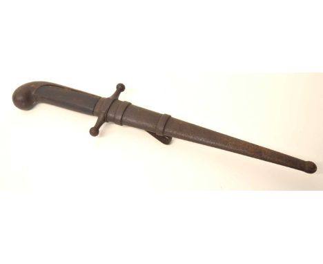 Italian model 1925 MVSN dagger of thin cruciform blade in plain steel. Quillion with hexagonal profile, with rounded ball-sha