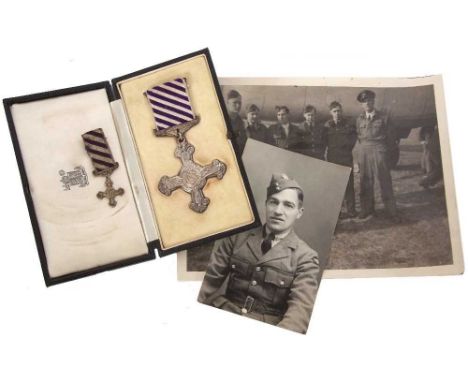 A fantastic second world war cased Distinguished Flying cross (DFC) gallantry medal and miniature medal awarded to flying off