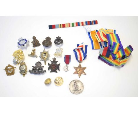 Quantity of medal ribbons and cap badges to include royal Rhodesia regiment with queens crown, blues and royals, south Africa